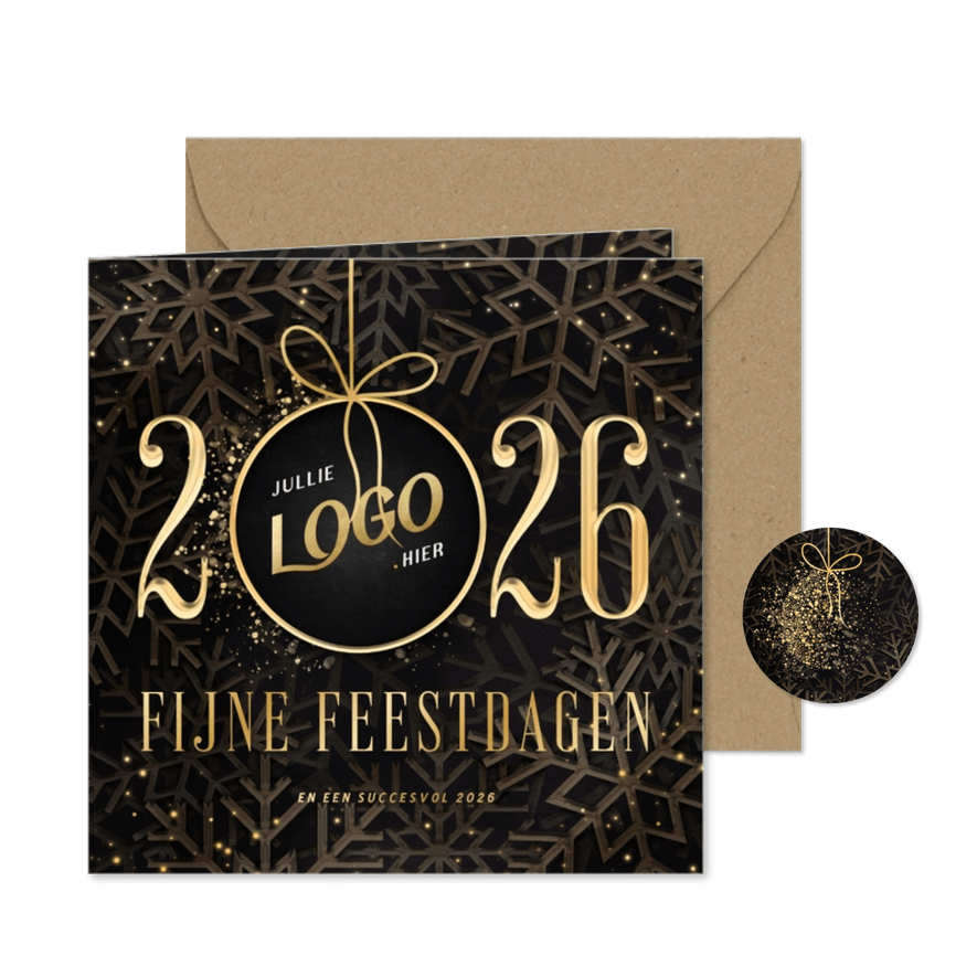 Zakelijke kerstkaart 2026 met foto kerstbal en sneeuw - Kaartimpressie