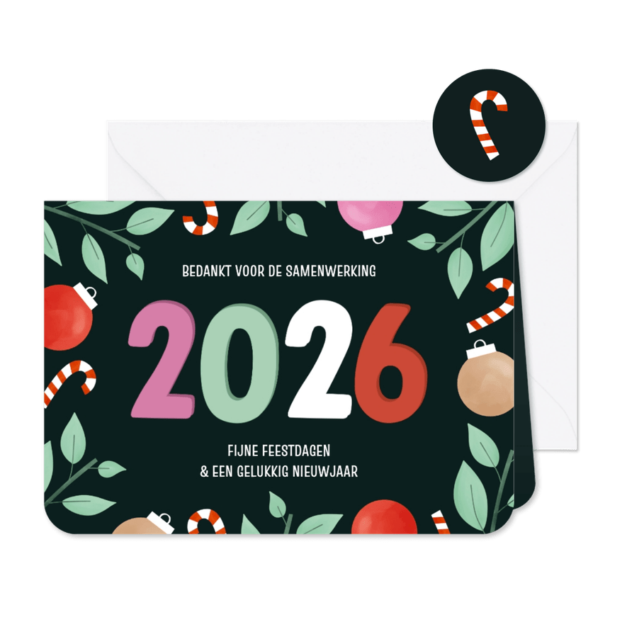Zakelijke kerstkaart 2026 met kleurrijk kader - Kaartimpressie