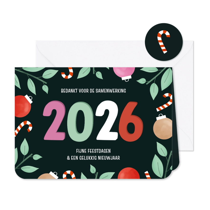 Zakelijke kerstkaart 2026 met kleurrijk kader - Kaartimpressie