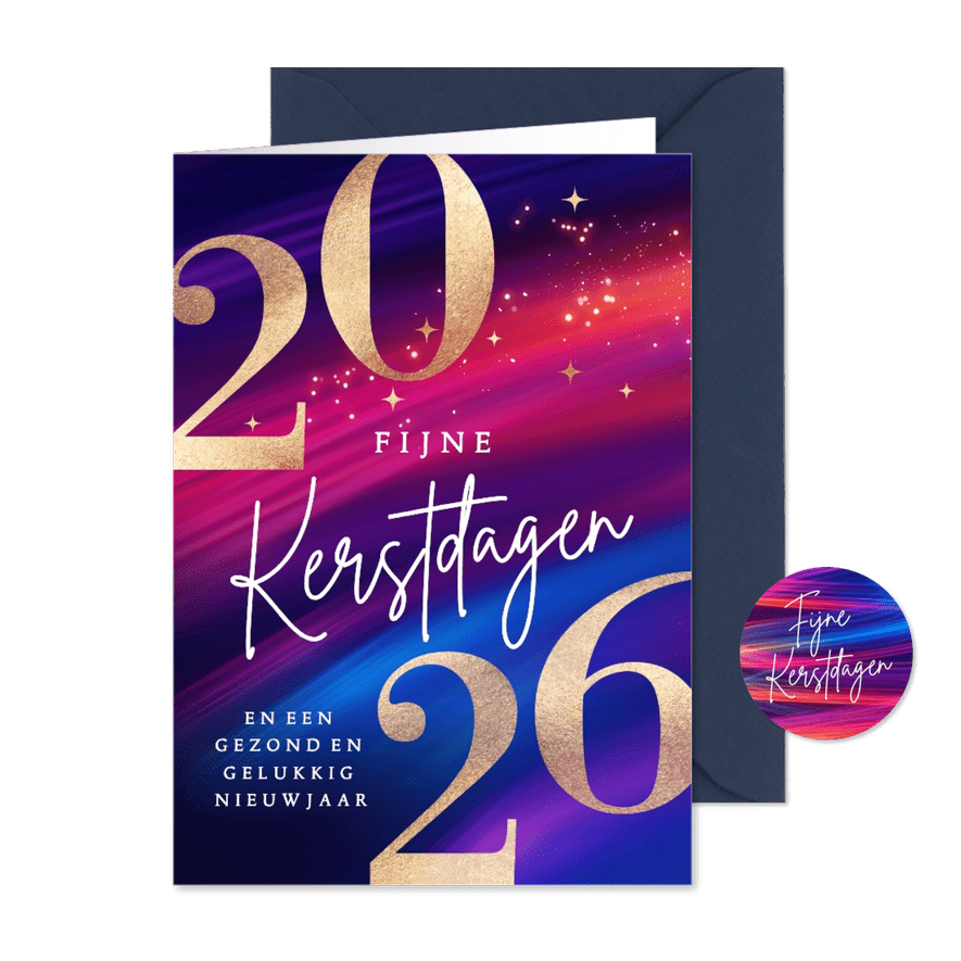 Zakelijke kerstkaart 2026 met modern goud rood blauw - Kaartimpressie