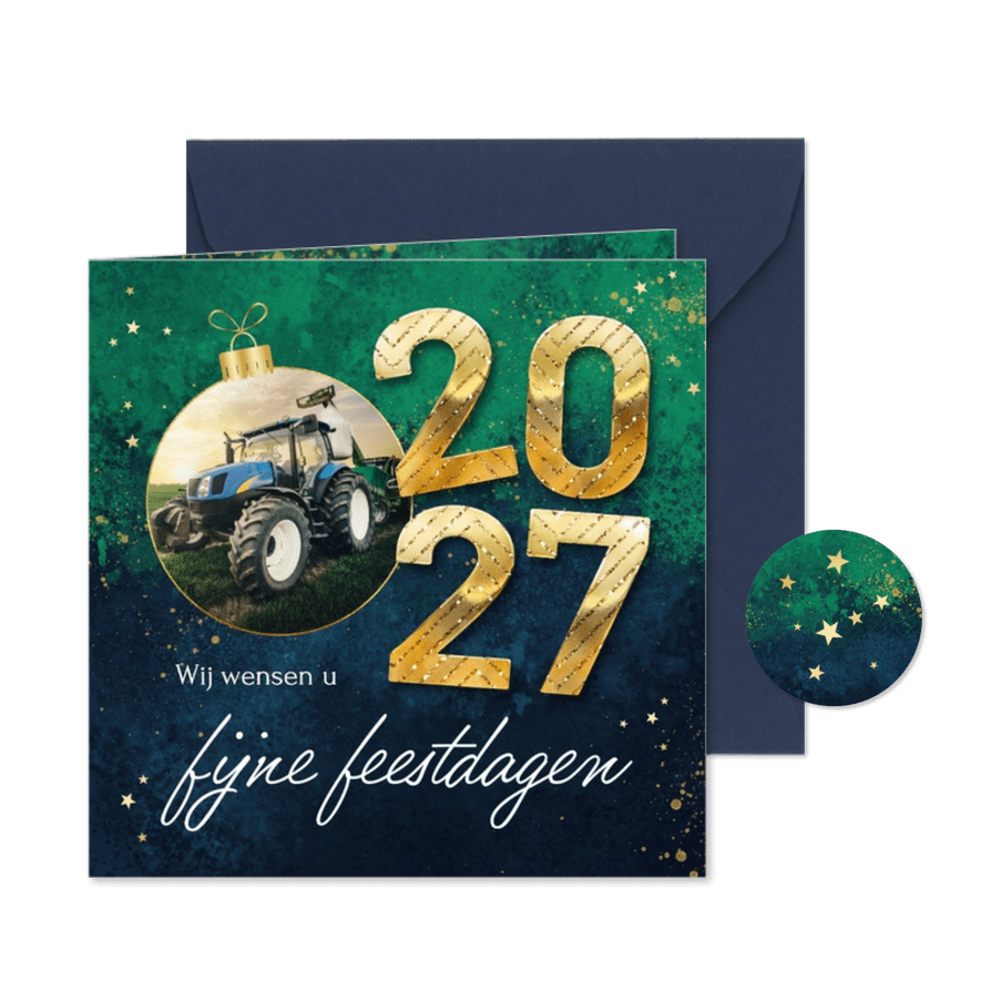 Zakelijke kerstkaart 2027 abstract modern verf kerstbal goud - Kaartimpressie