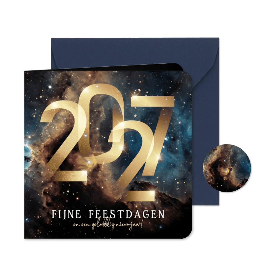 Zakelijke kerstkaart 2027 goud galaxy sterren goud - Kaartimpressie