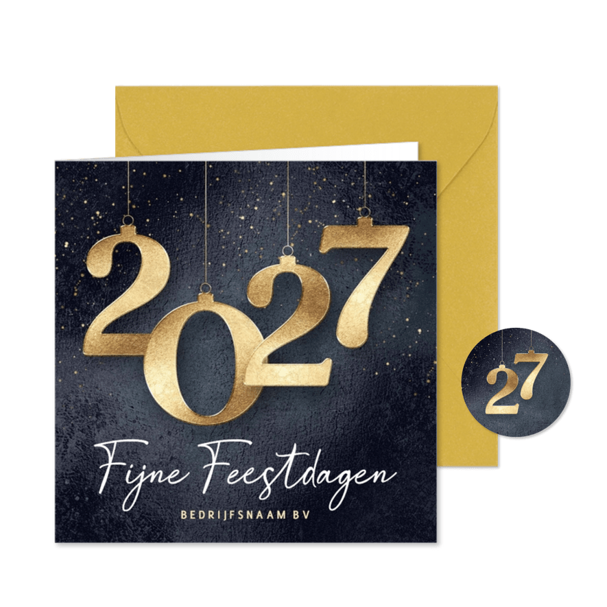 Zakelijke kerstkaart 2027 goud met zwart - Kaartimpressie
