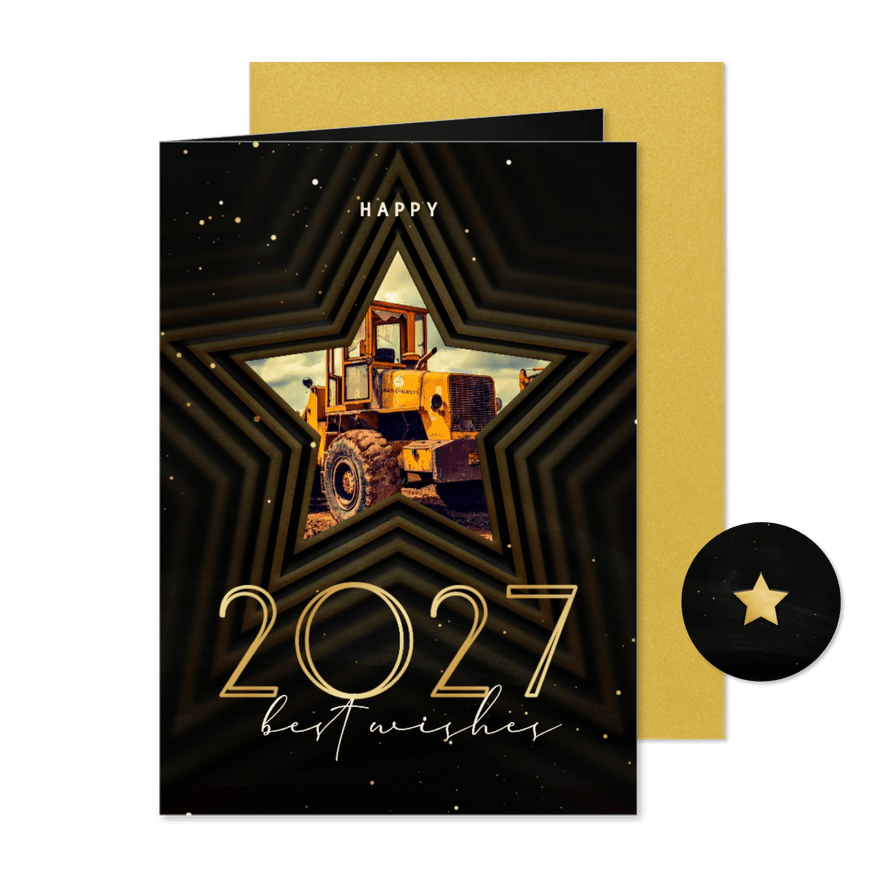 Zakelijke kerstkaart 2027 met foto en ster op achtergrond - Kaartimpressie