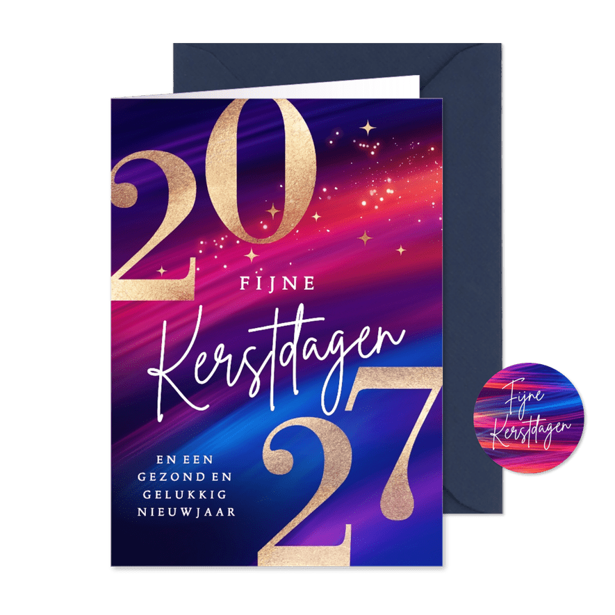 Zakelijke kerstkaart 2027 met modern goud rood blauw - Kaartimpressie