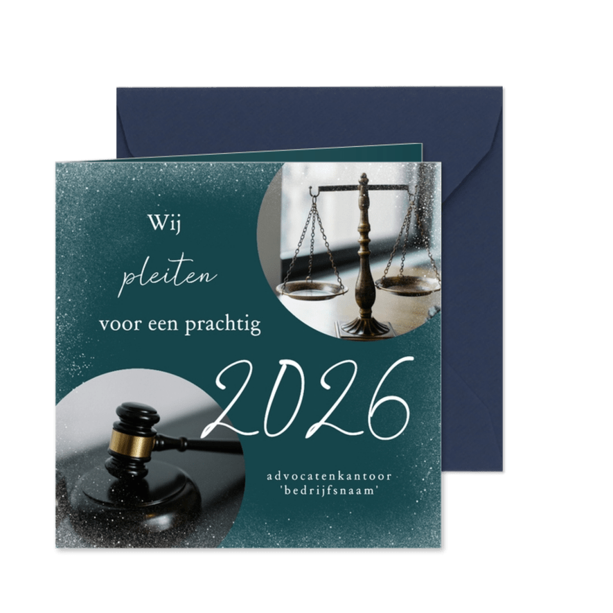 Zakelijke kerstkaart advocatuur blauw sneeuw en 2026 - Kaartimpressie