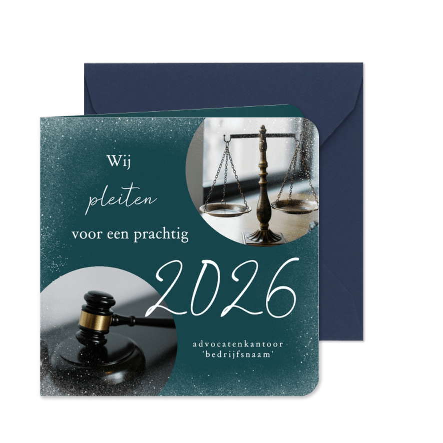 Zakelijke kerstkaart advocatuur blauw sneeuw en 2026 - Kaartimpressie