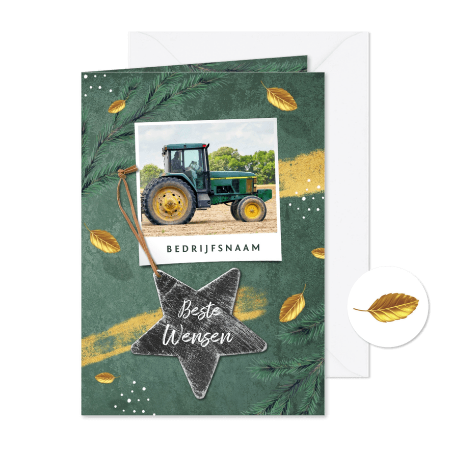 Zakelijke kerstkaart agrarisch groen goud ster foto - Kaartimpressie