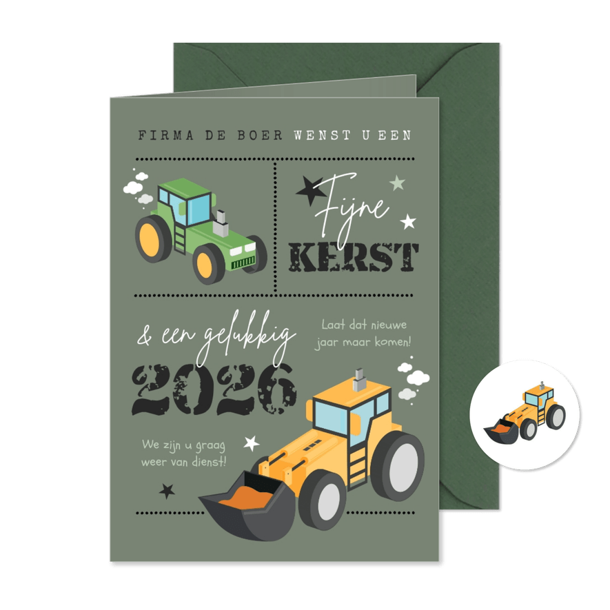 Zakelijke kerstkaart agrarisch tractor graafmachine - Kaartimpressie