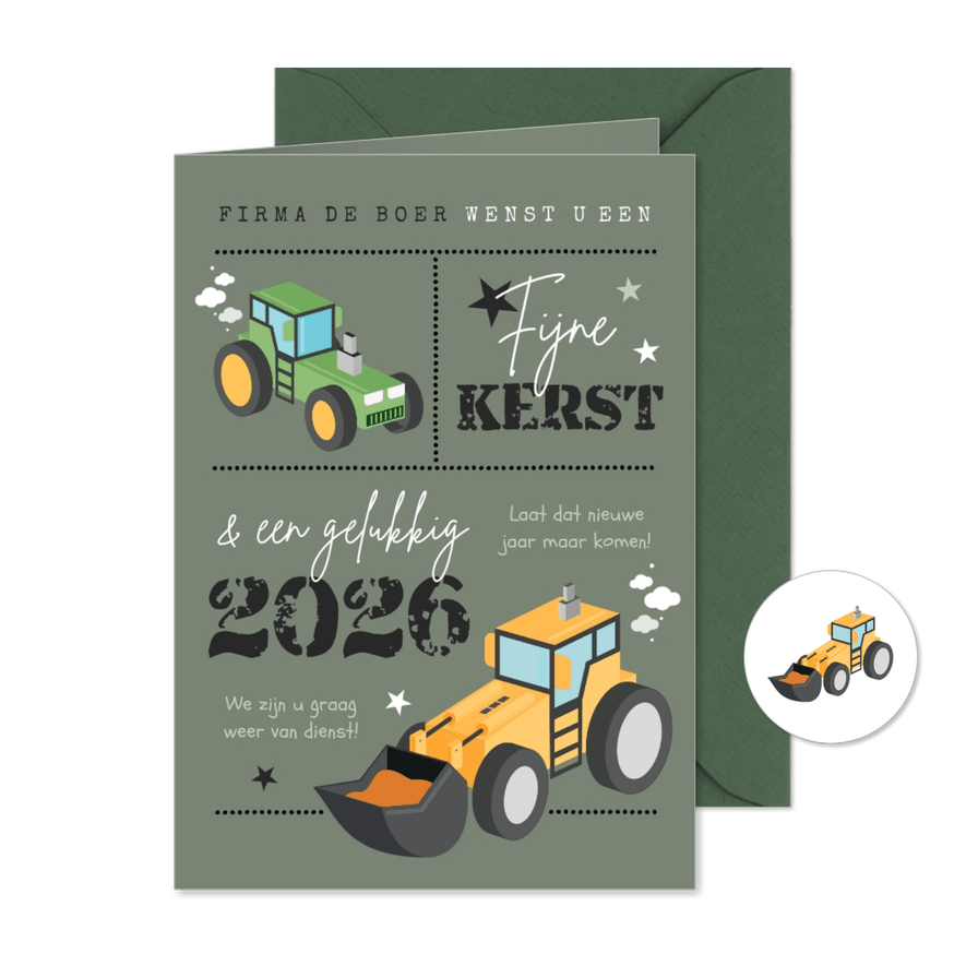 Zakelijke kerstkaart agrarisch tractor graafmachine - Kaartimpressie