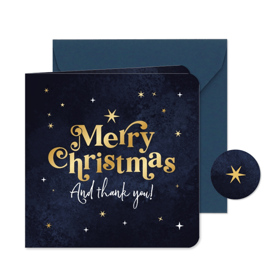 Zakelijke kerstkaart algemeen sterren goud thank you - Kaartimpressie