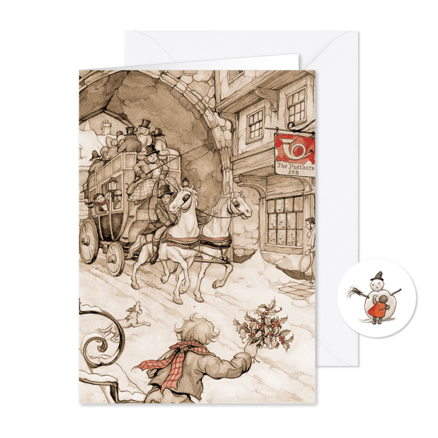 Zakelijke kerstkaart Anton Pieck postkoets bruindruk - Kaartimpressie