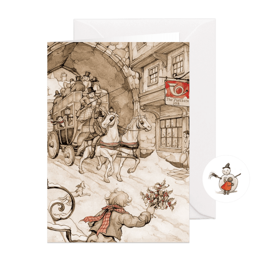 Zakelijke kerstkaart Anton Pieck postkoets bruindruk - Kaartimpressie