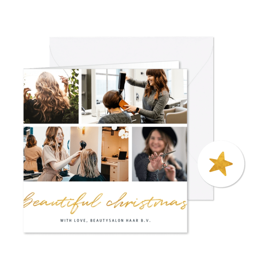 Zakelijke kerstkaart beautiful christmas goud fotocollage - Kaartimpressie
