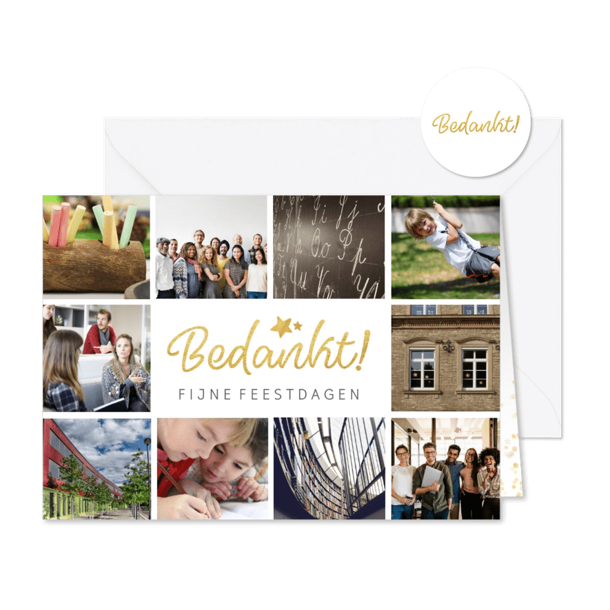 Zakelijke kerstkaart bedankje medewerkers met goud 'bedankt' - Kaartimpressie