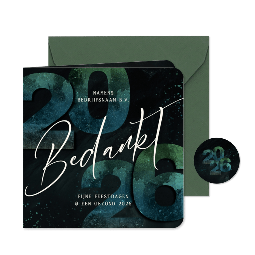 Zakelijke kerstkaart bedankt 2026 groen blauw  - Kaartimpressie