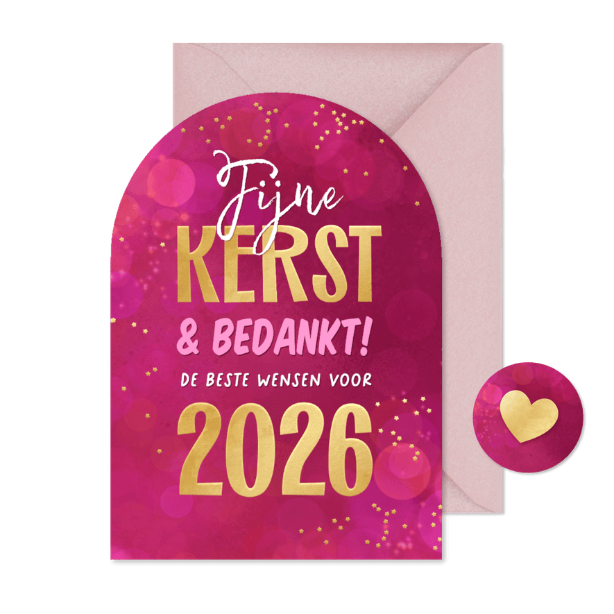 Zakelijke kerstkaart bedankt 2027 goud roze kerst boogvorm - Kaartimpressie