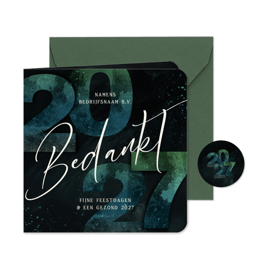 Zakelijke kerstkaart bedankt 2027 groen blauw  - Kaartimpressie