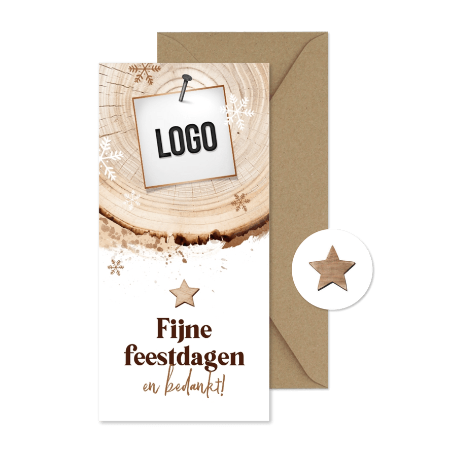 Zakelijke kerstkaart bedankt boomstam sneeuw natuurlijk - Kaartimpressie