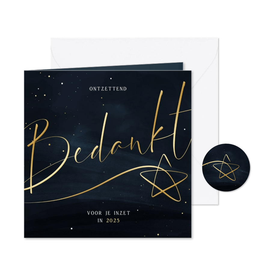 Zakelijke kerstkaart bedankt donkerblauw met gouden ster - Kaartimpressie