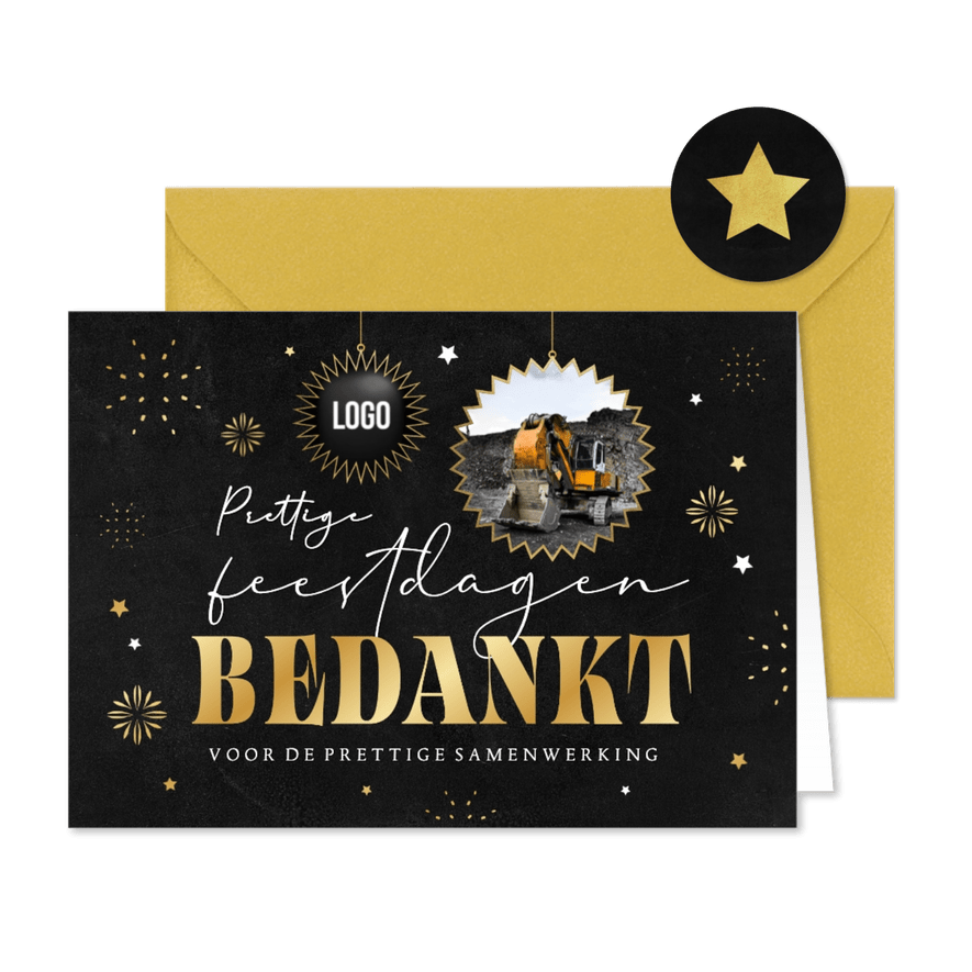 Zakelijke kerstkaart bedankt fijne feestdagen foto logo ster - Kaartimpressie
