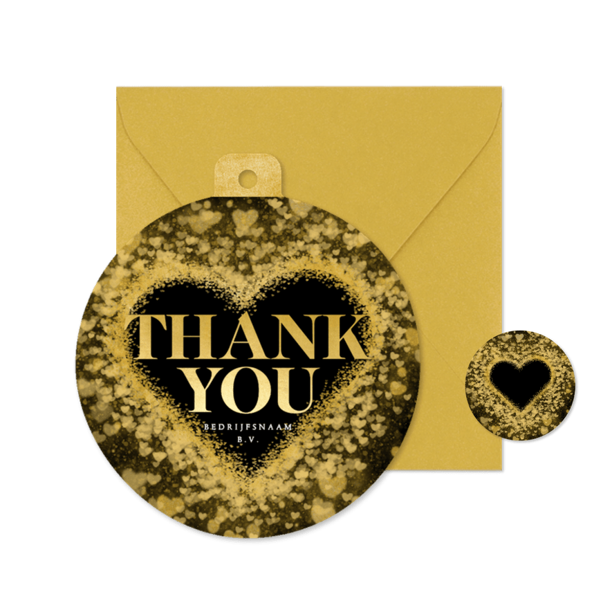 Zakelijke kerstkaart bedankt gouden glitter hart kerstbal - Kaartimpressie