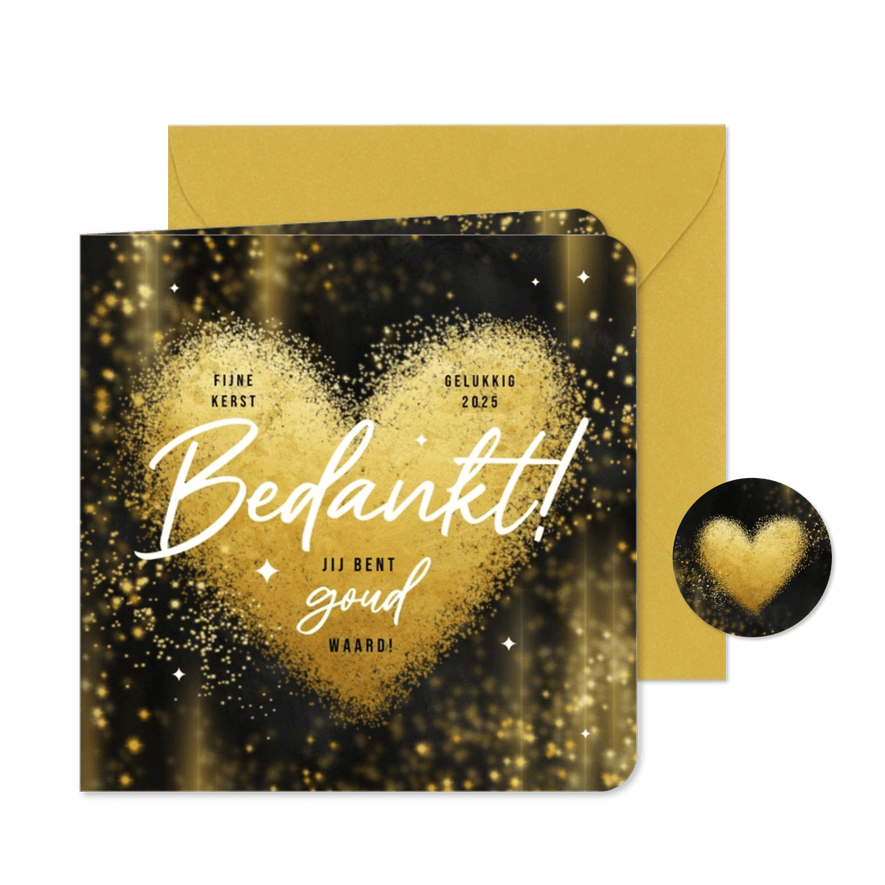 Zakelijke kerstkaart bedankt hart goud waard sparkles - Kaartimpressie