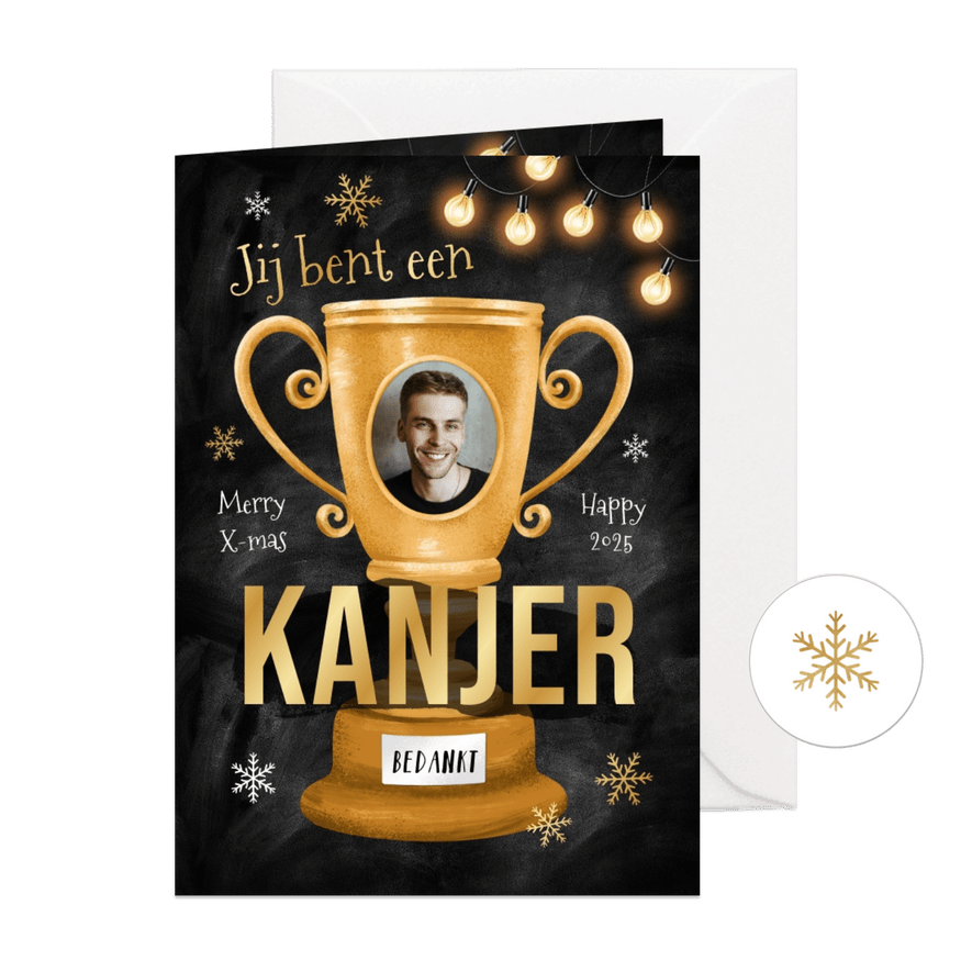 Zakelijke kerstkaart bedankt kanjer medewerker beker - Kaartimpressie