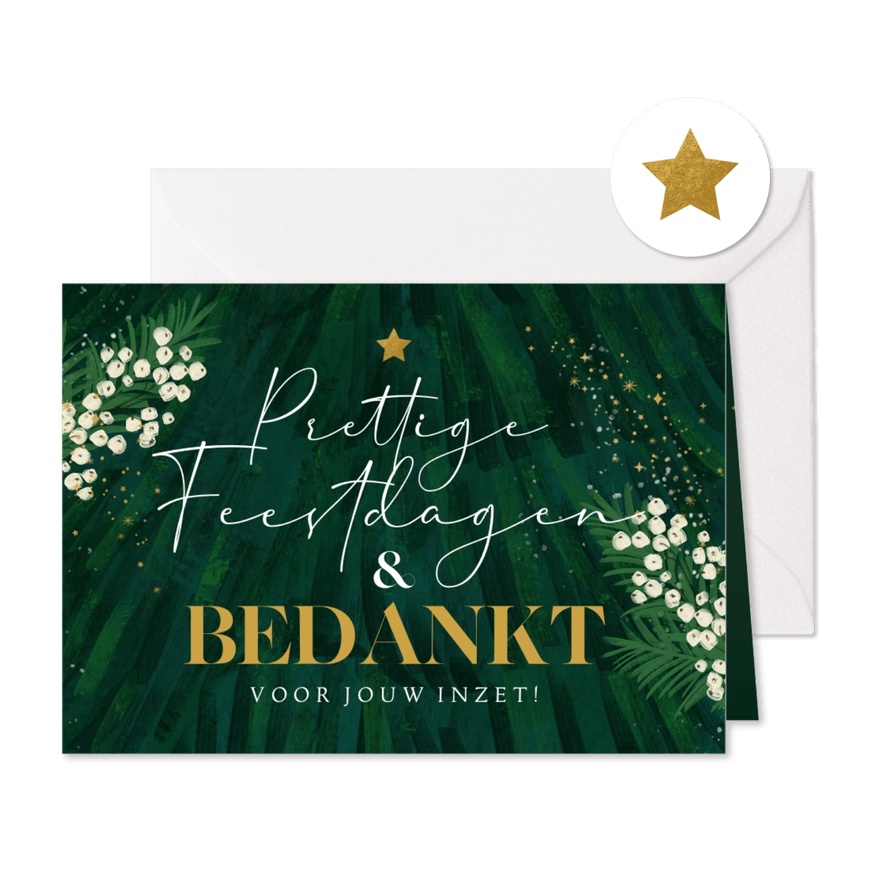 Zakelijke kerstkaart 'Bedankt' kerstboom abstract goud ster - Kaartimpressie