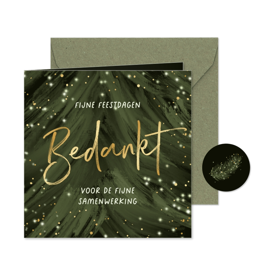 Zakelijke kerstkaart bedankt kerstboom lichtjes goud bedankt - Kaartimpressie