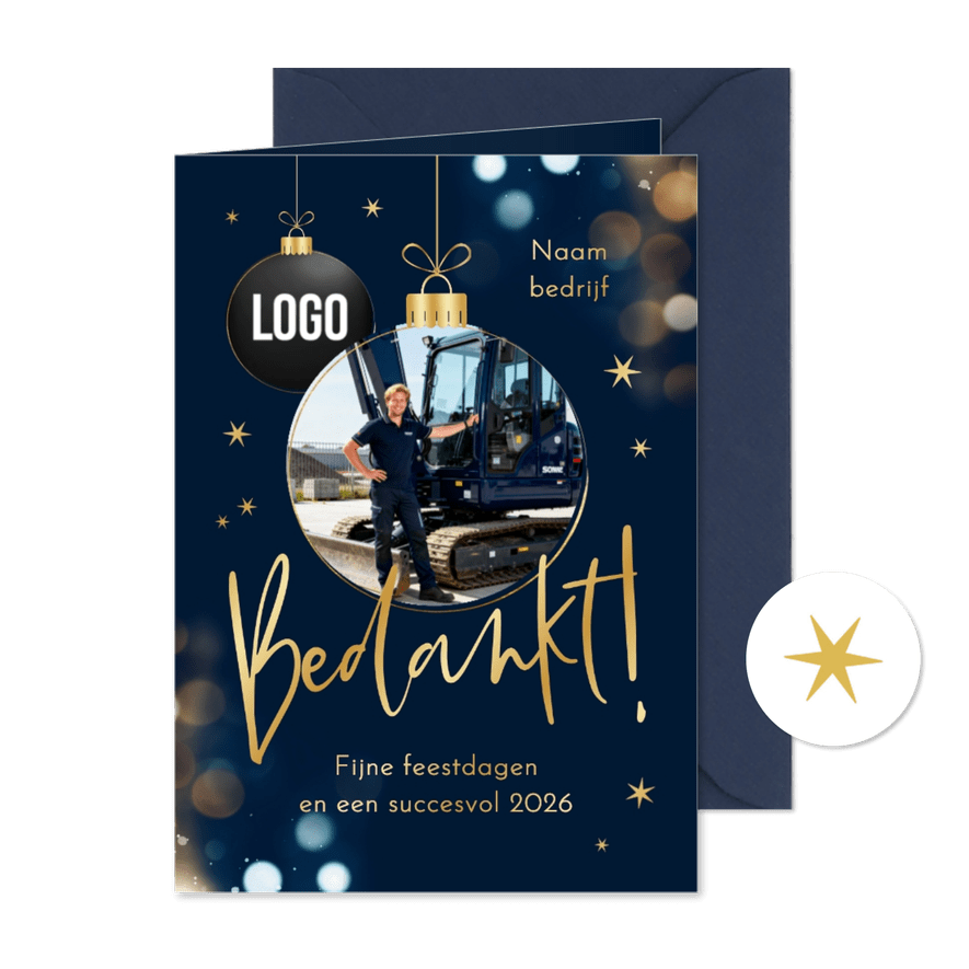 Zakelijke kerstkaart bedankt logo kerstbal sprankelend ster - Kaartimpressie
