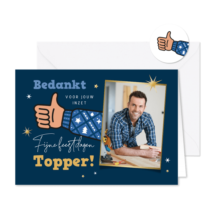 Zakelijke kerstkaart bedankt medewerkers duim sterren foto - Kaartimpressie