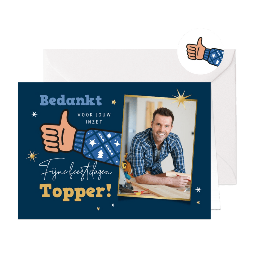 Zakelijke kerstkaart bedankt medewerkers duim sterren foto - Kaartimpressie