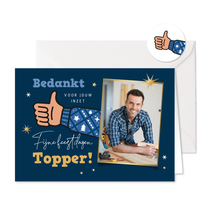 Zakelijke kerstkaart bedankt medewerkers duim sterren foto - Kaartimpressie