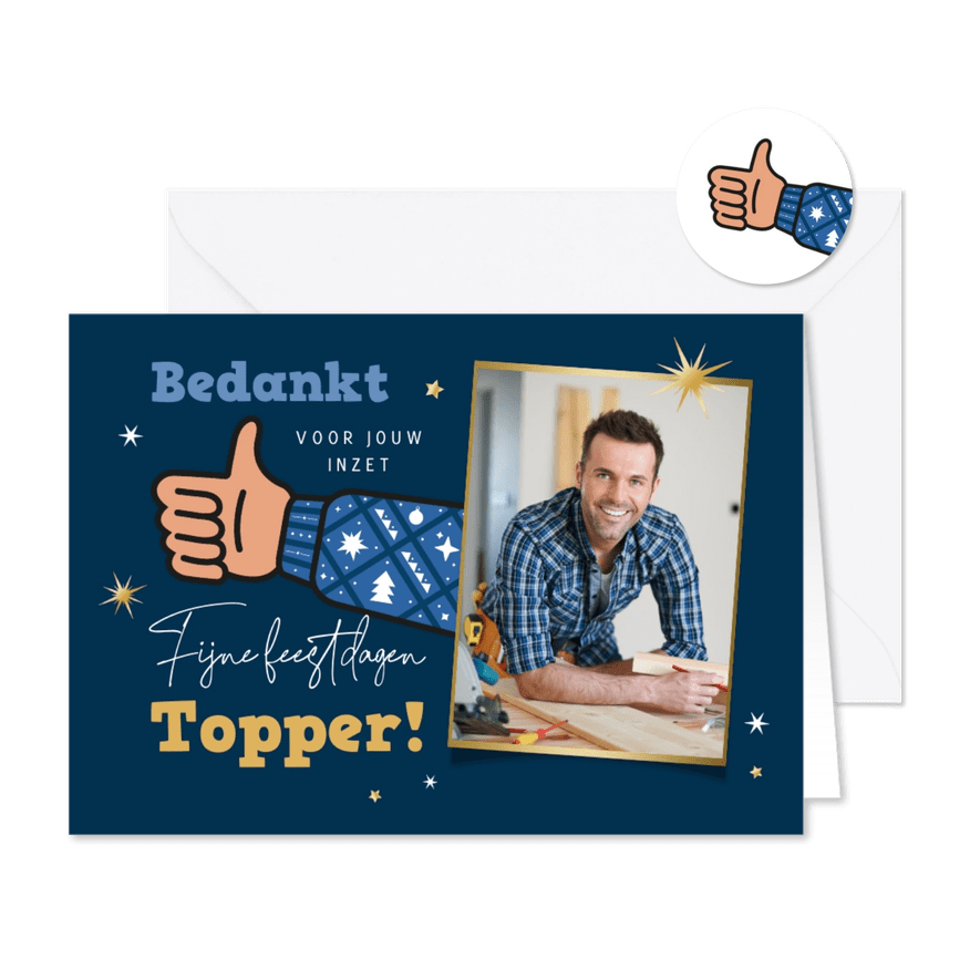 Zakelijke kerstkaart bedankt medewerkers duim sterren foto - Kaartimpressie