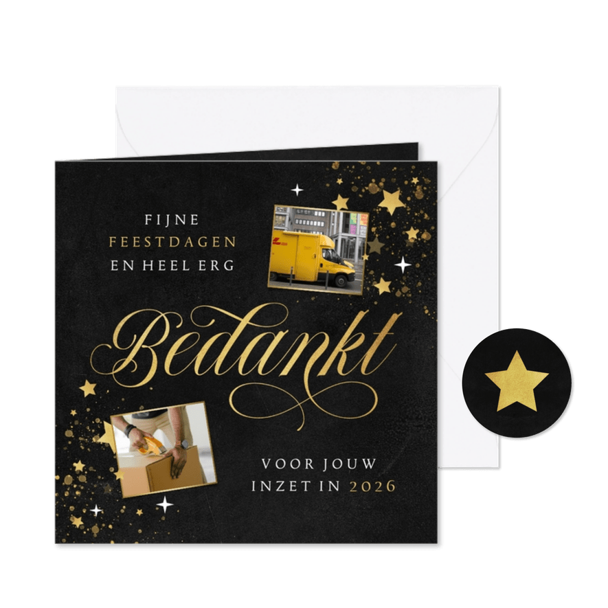 Zakelijke kerstkaart bedankt medewerkers goud sterren foto's - Kaartimpressie