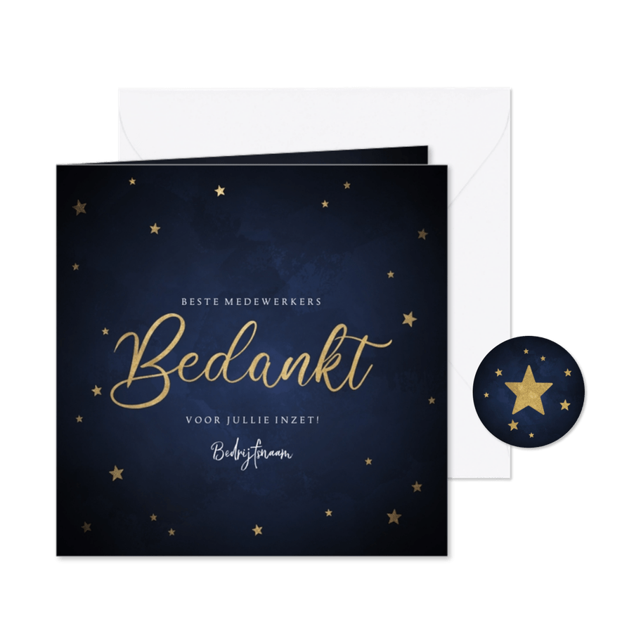 Zakelijke kerstkaart bedankt medewerkers gouden sterren - Kaartimpressie