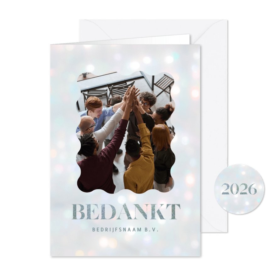 Zakelijke kerstkaart bedankt met bokeh effect - Kaartimpressie