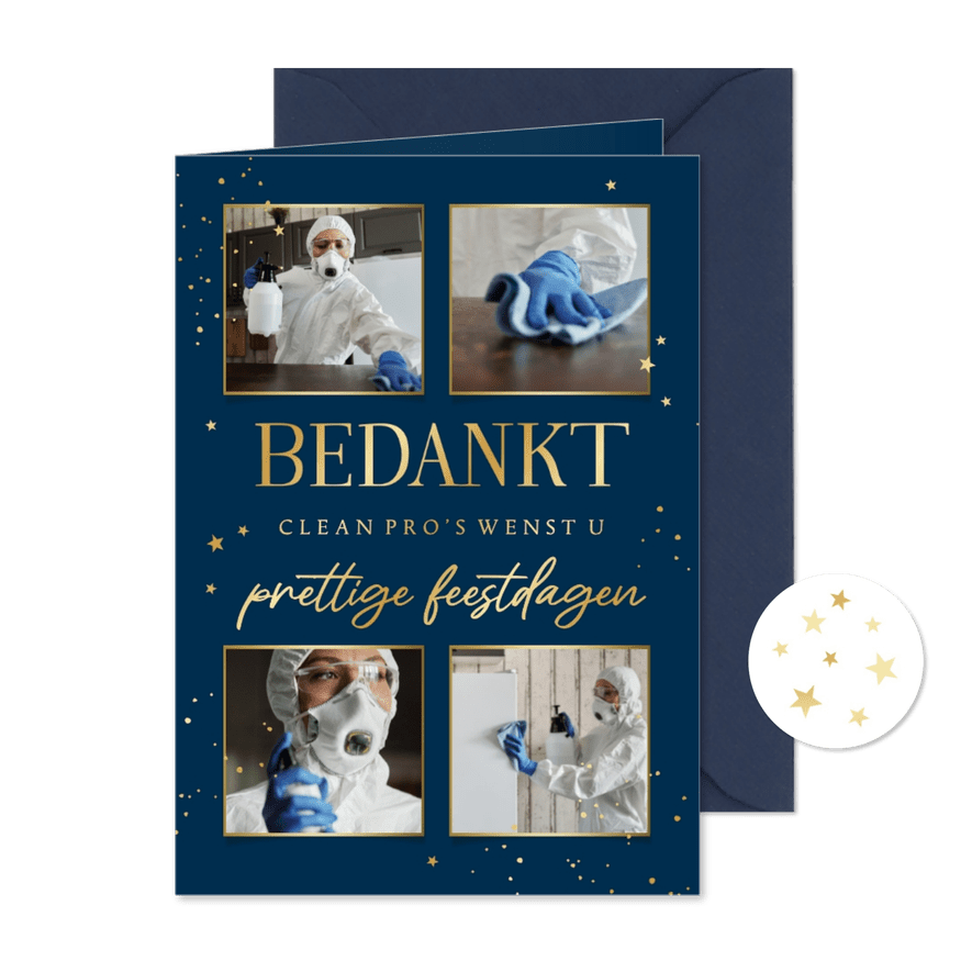 Zakelijke kerstkaart bedankt schoonmaak fotocollage sterren - Kaartimpressie