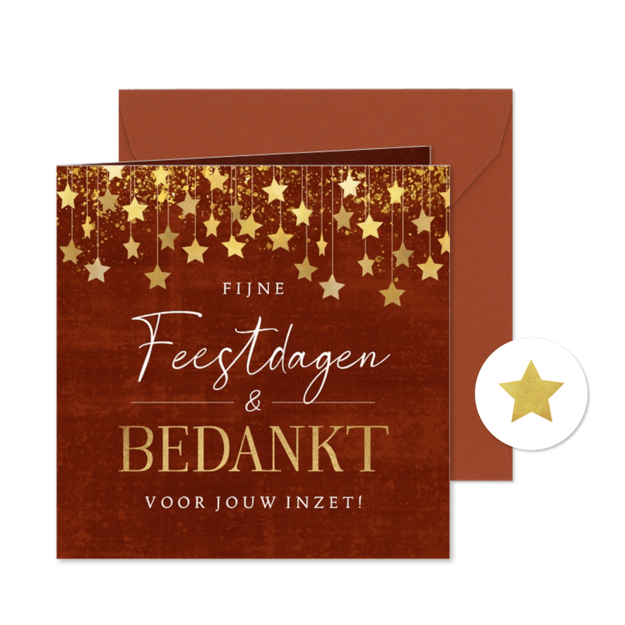 Zakelijke kerstkaart bedankt sterren goud rood spetters - Kaartimpressie