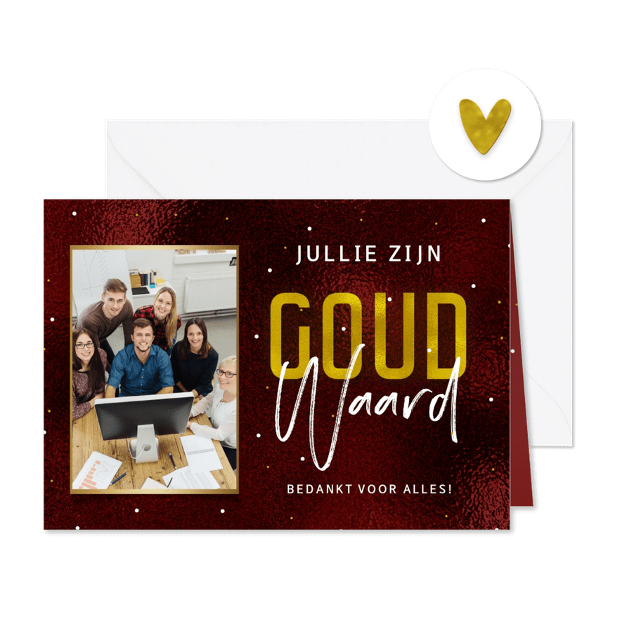 Zakelijke kerstkaart bedankt voor alles goud rood foto - Kaartimpressie