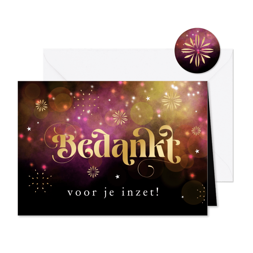 Zakelijke kerstkaart bedankt voor je inzet vuurwerk sterren - Kaartimpressie