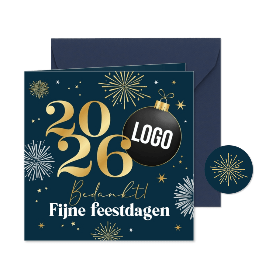 Zakelijke kerstkaart bedankt vuurwerk kerstbal sterren feest - Kaartimpressie