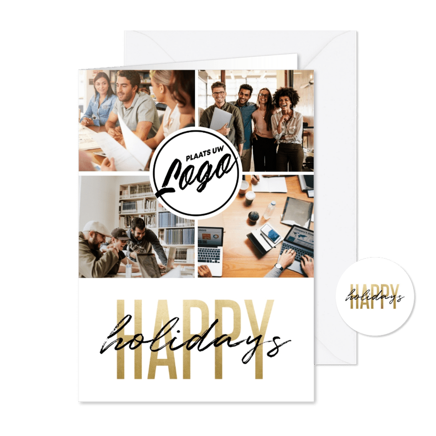 Zakelijke kerstkaart bedrijfslogo happy holidays fotocollage - Kaartimpressie