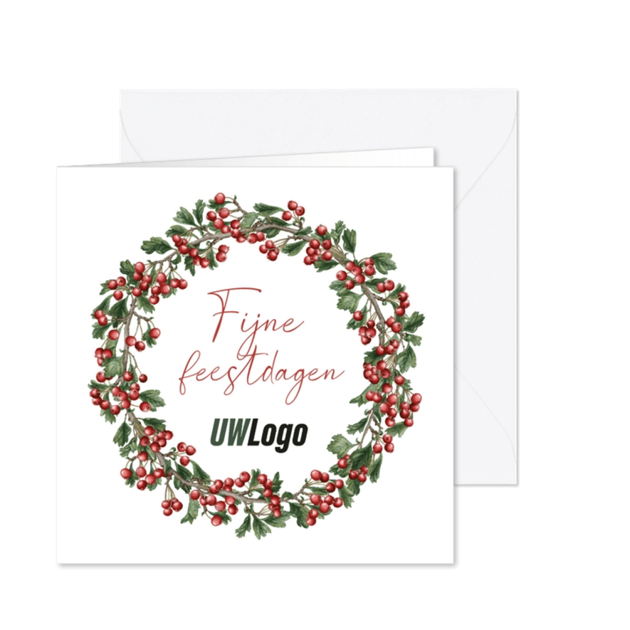 Zakelijke kerstkaart besjes takken eigen logo - Kaartimpressie