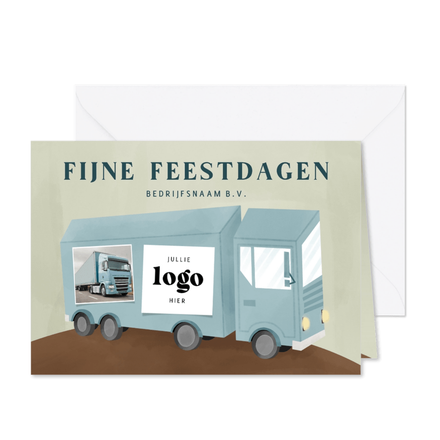 Zakelijke kerstkaart blauwe vrachtwagen fijne feestdagen - Kaartimpressie