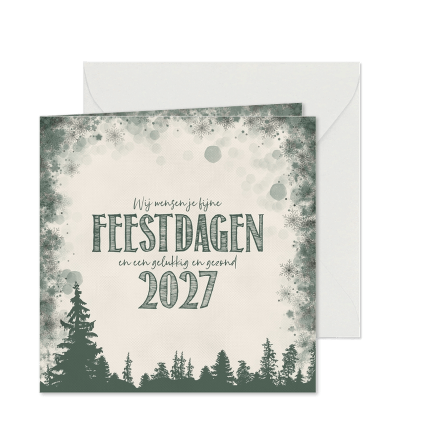 Zakelijke kerstkaart bomenrij fijne feestdagen gezond 2027 - Kaartimpressie