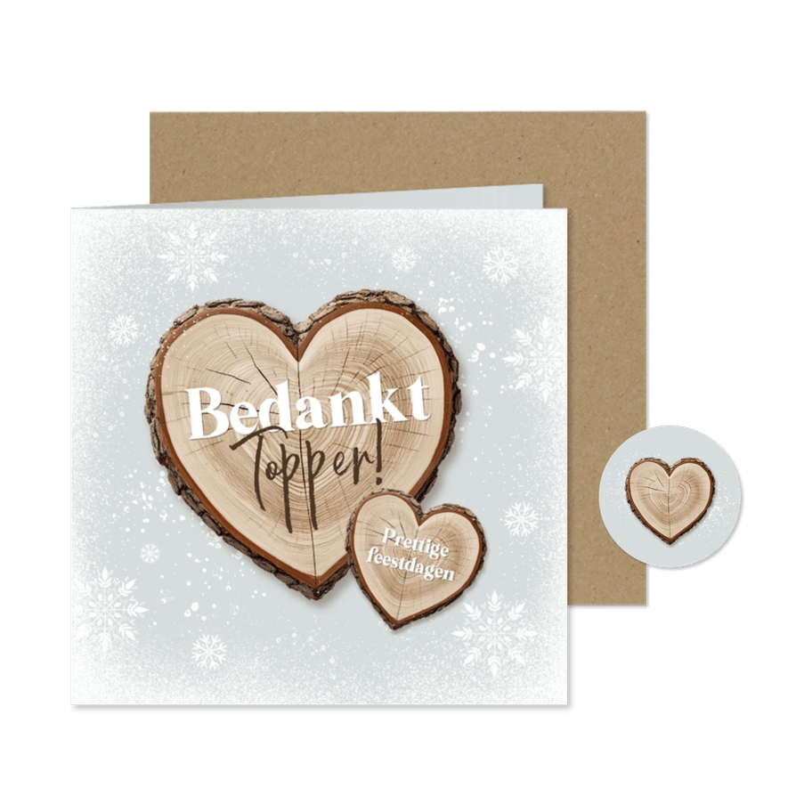 Zakelijke kerstkaart boomstam hart sneeuw bedankt topper - Kaartimpressie