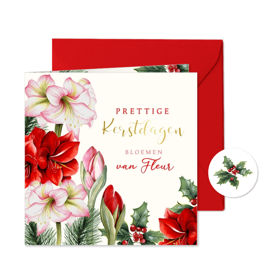 Zakelijke kerstkaart botanische amaryllis bloemen - Kaartimpressie