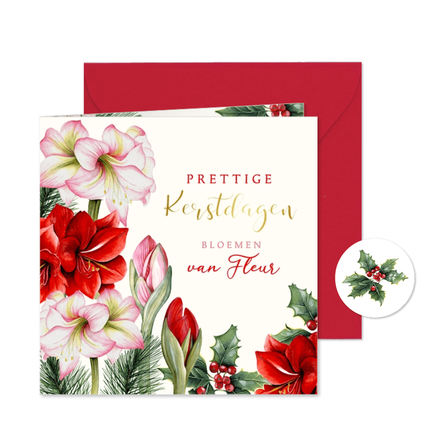 Zakelijke kerstkaart botanische amaryllis bloemen - Kaartimpressie